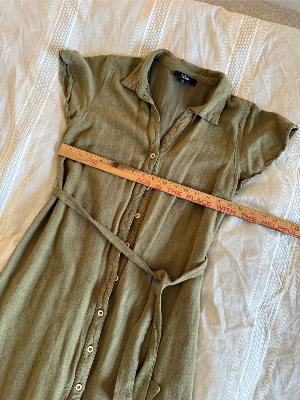 Lulu's Olive Button-Front Midi Shirt Dress with Tie Belt - Picture 2 of 5
